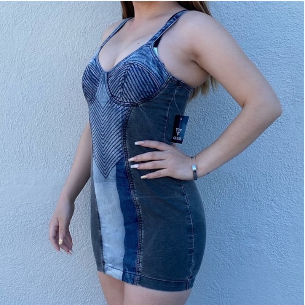 New Women’s Guess Demin Remix Bustier Dress sz S